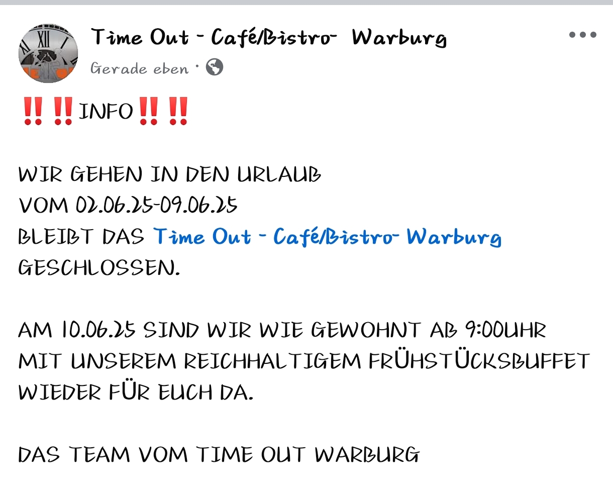 Ankündigung für Urlaubsschließung mit Datum in blauem Text auf weißem Hintergrund.